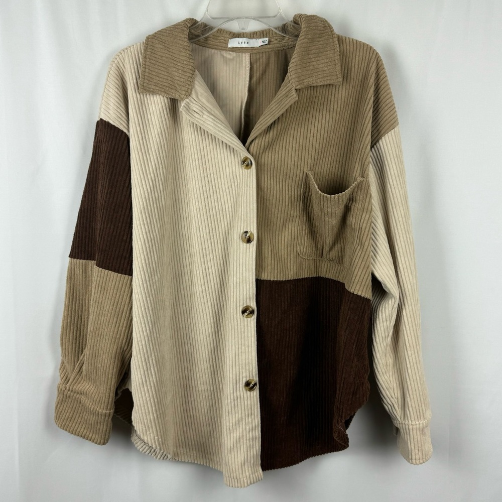 NWOT Lush Women's Large L Corduroy Button Down Long Sleeve Shirt Neutral